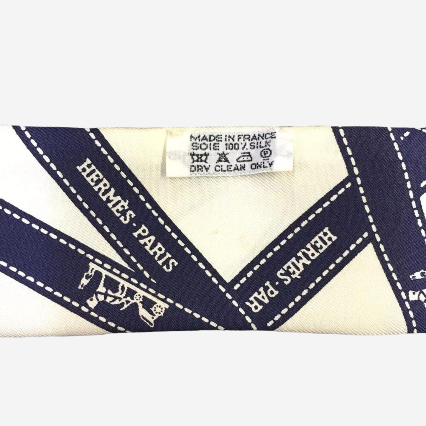 Hermes Bolduc White and Navy Silk Twilly