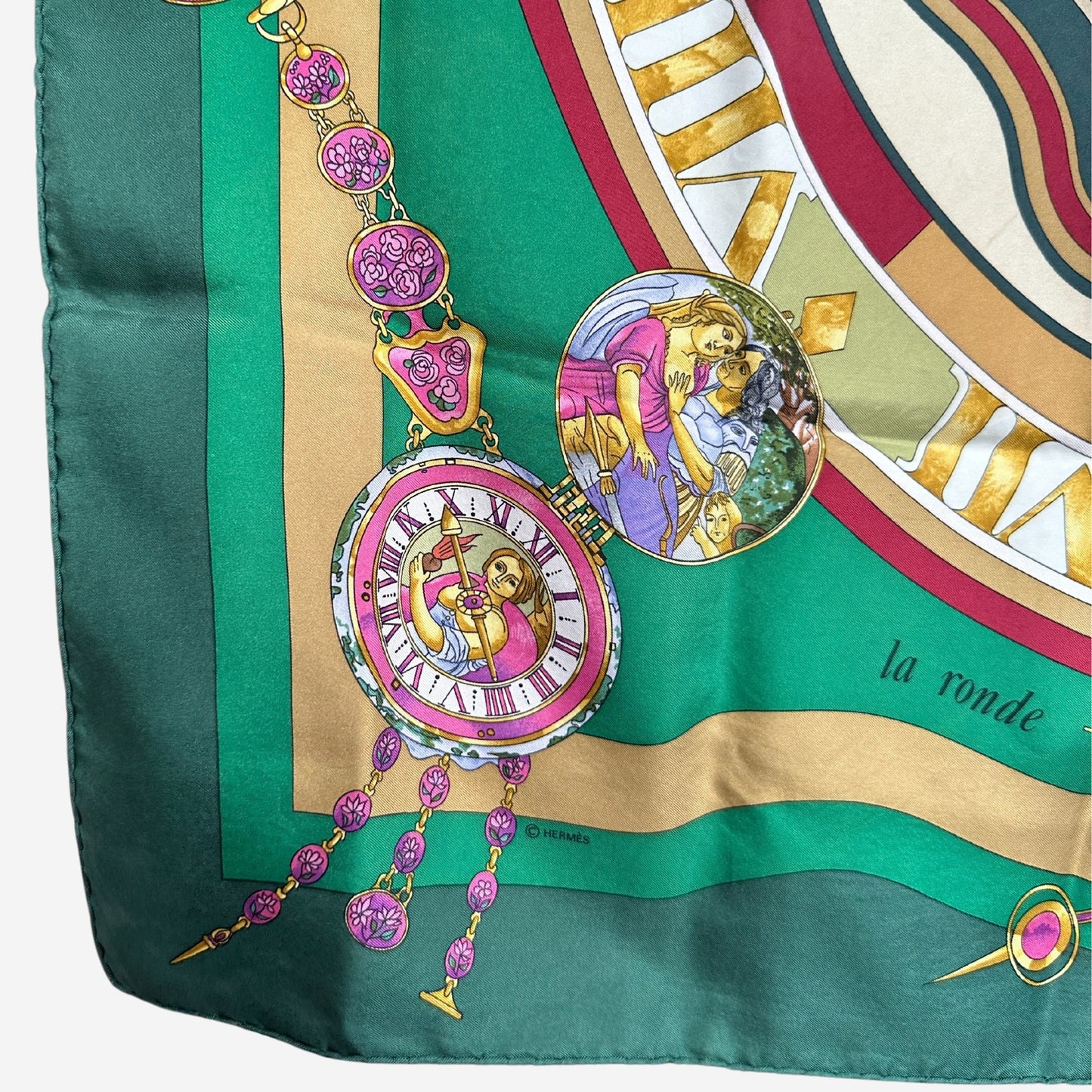 Hermes La Ronde des Heures/ Parmi les Fleurs Silk Scarf, Carre 90
