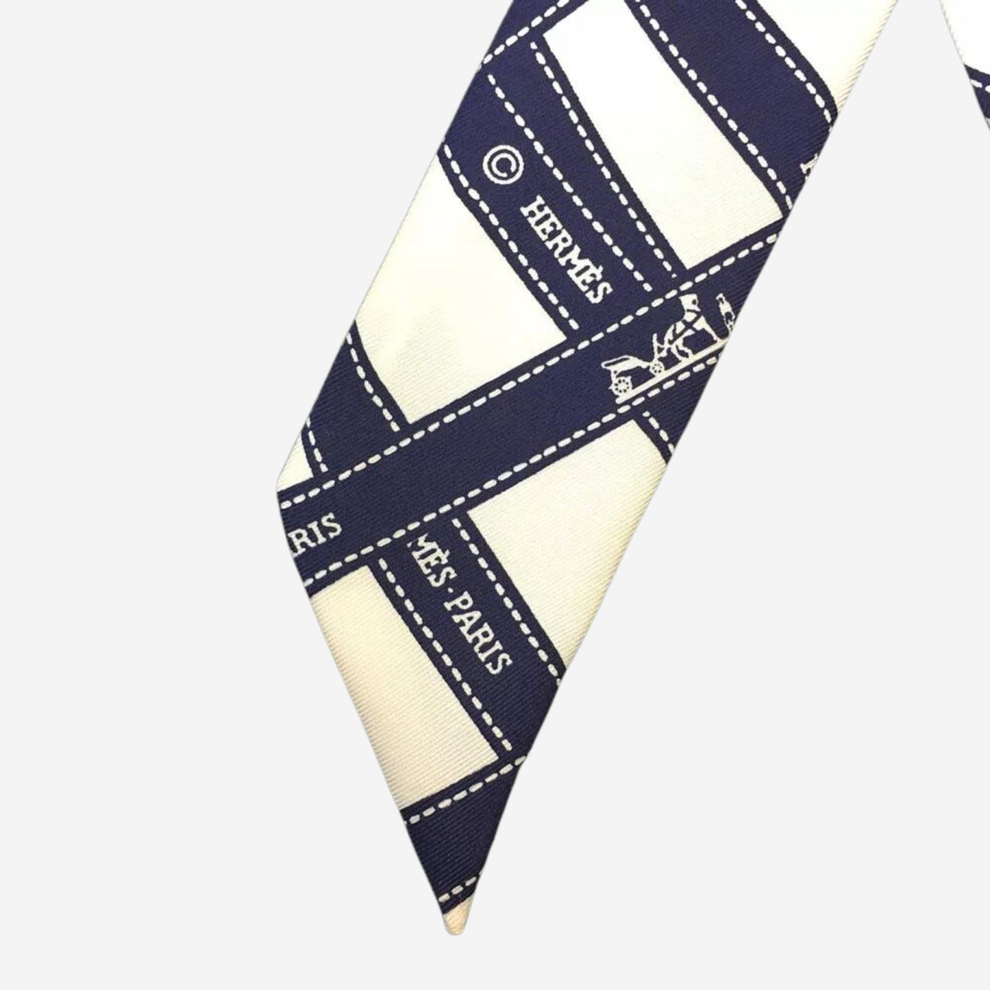 Hermes Bolduc White and Navy Silk Twilly