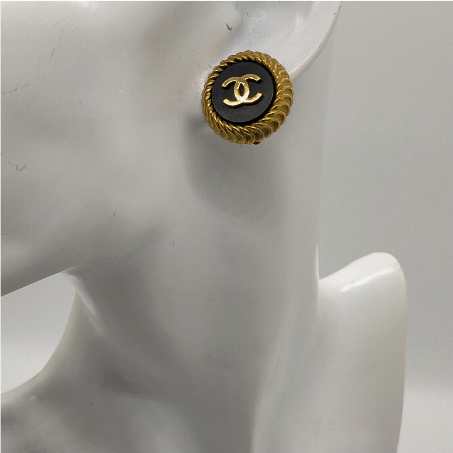 Chanel 24k Gold-Plated Black Clip-on Earrings