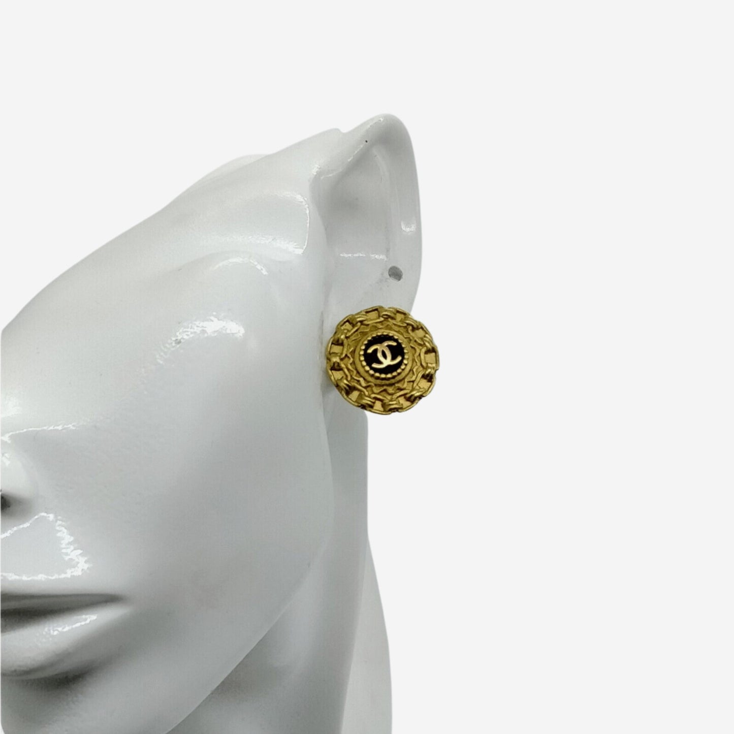Chanel 24k Gold-Plated Black Clip-on Earrings
