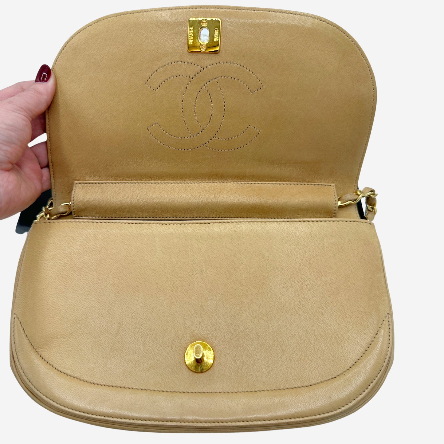 Chanel Beige Lambskin Halfmoon