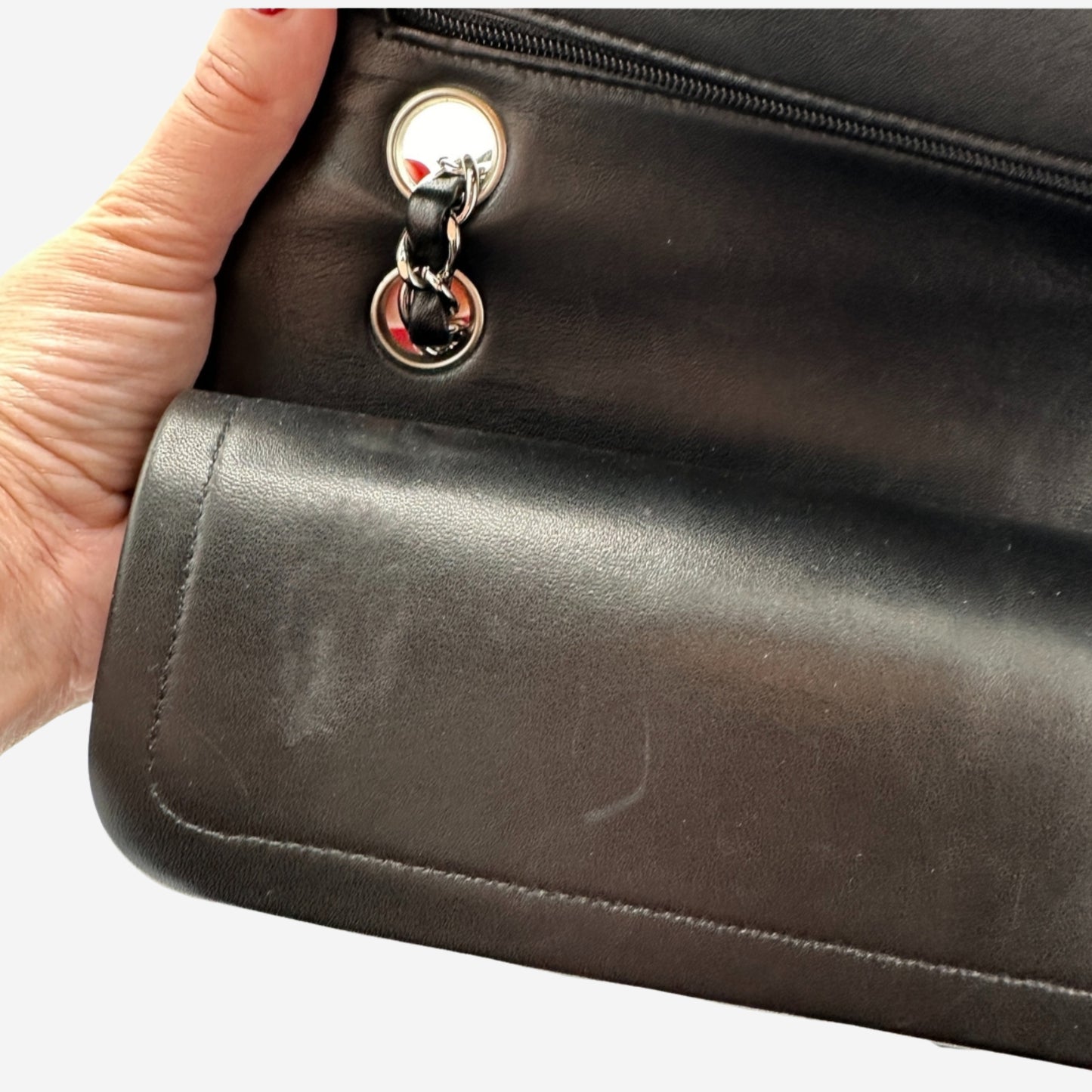 Chanel Medium Double Flap Black Lambskin with Silver Hardware