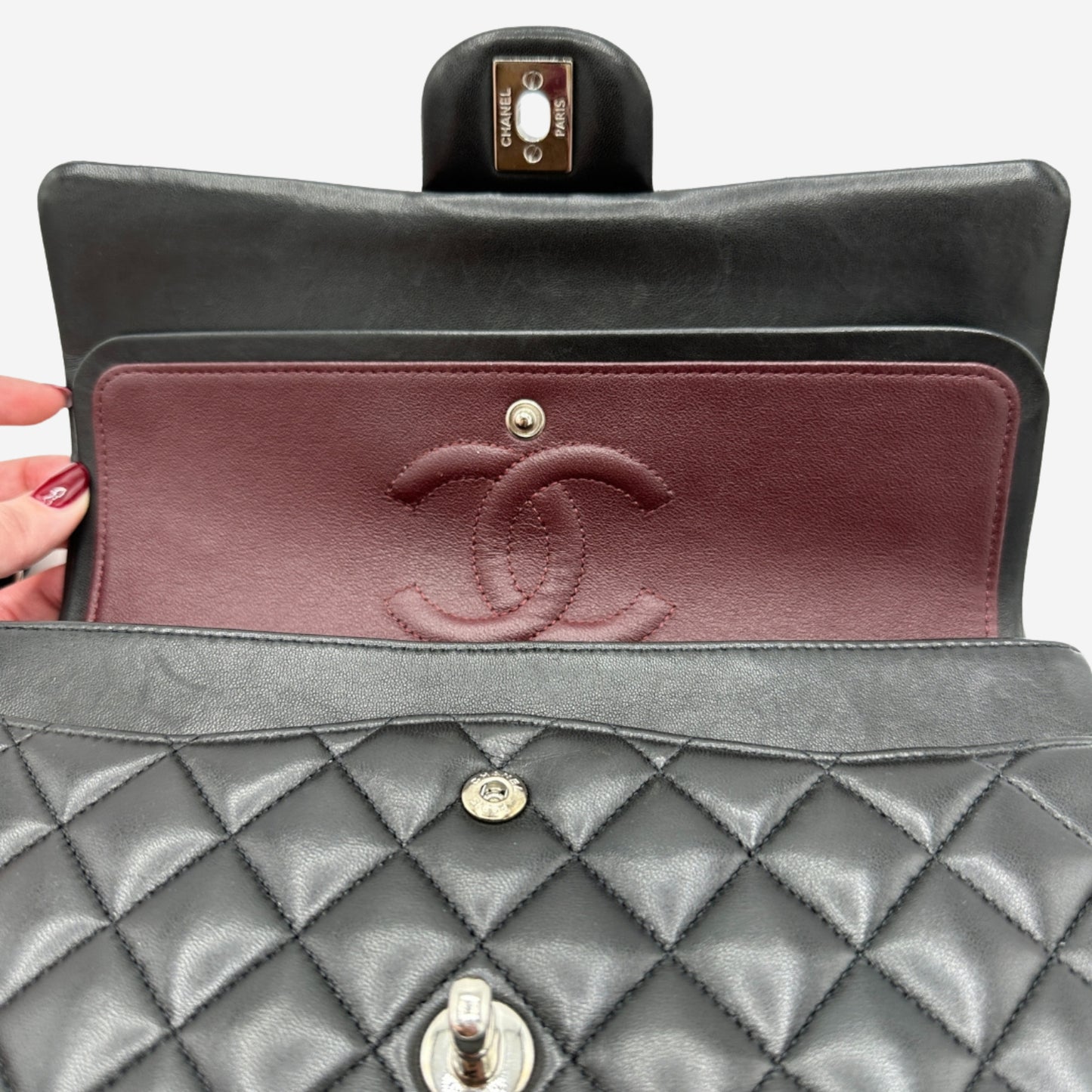 Chanel Medium Double Flap Black Lambskin with Silver Hardware