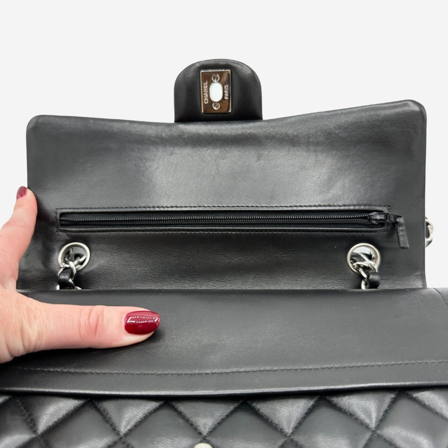 Chanel Medium Double Flap Black Lambskin with Silver Hardware