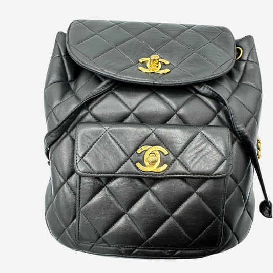 Chanel Black Lambskin Duma Quilted Mini Backpack