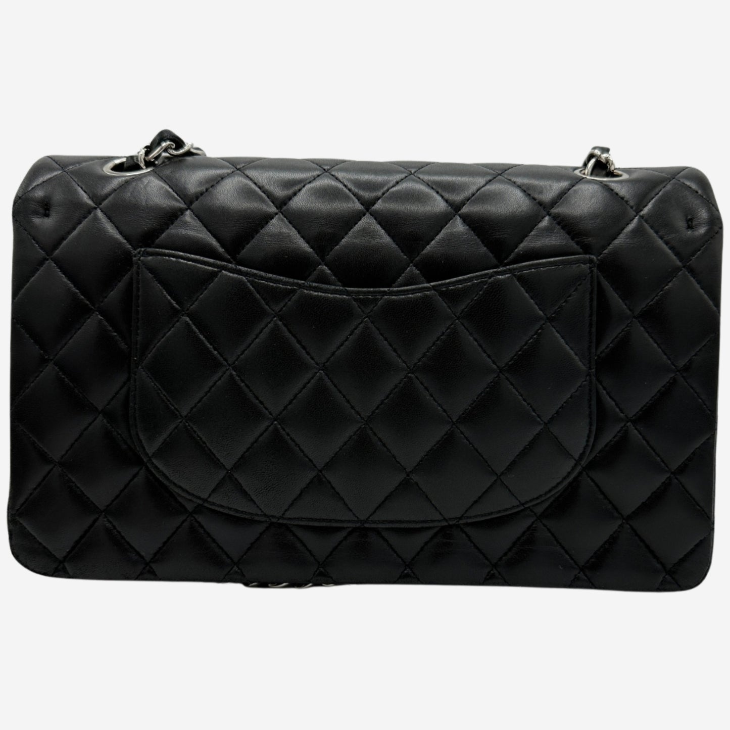 Chanel Medium Double Flap Black Lambskin with Silver Hardware
