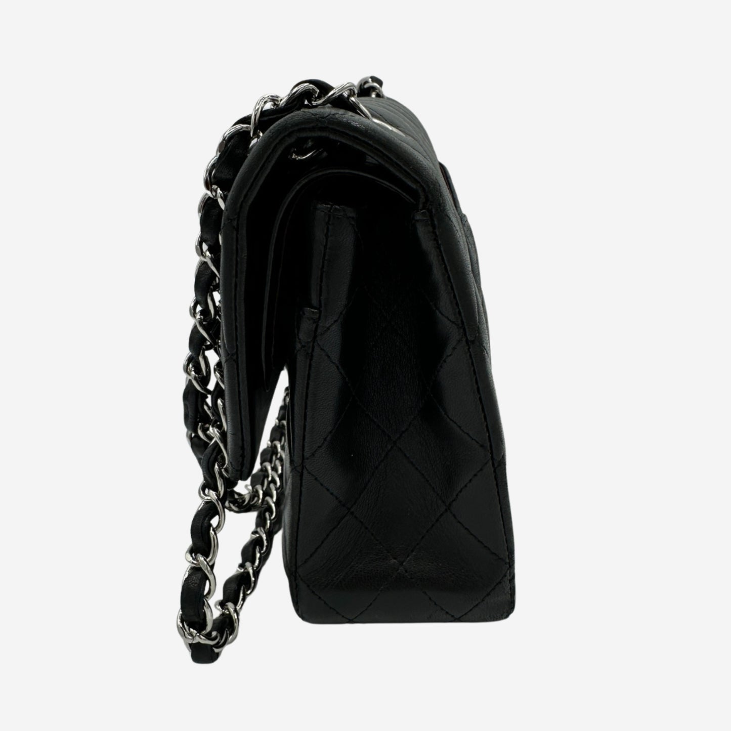 Chanel Medium Double Flap Black Lambskin with Silver Hardware
