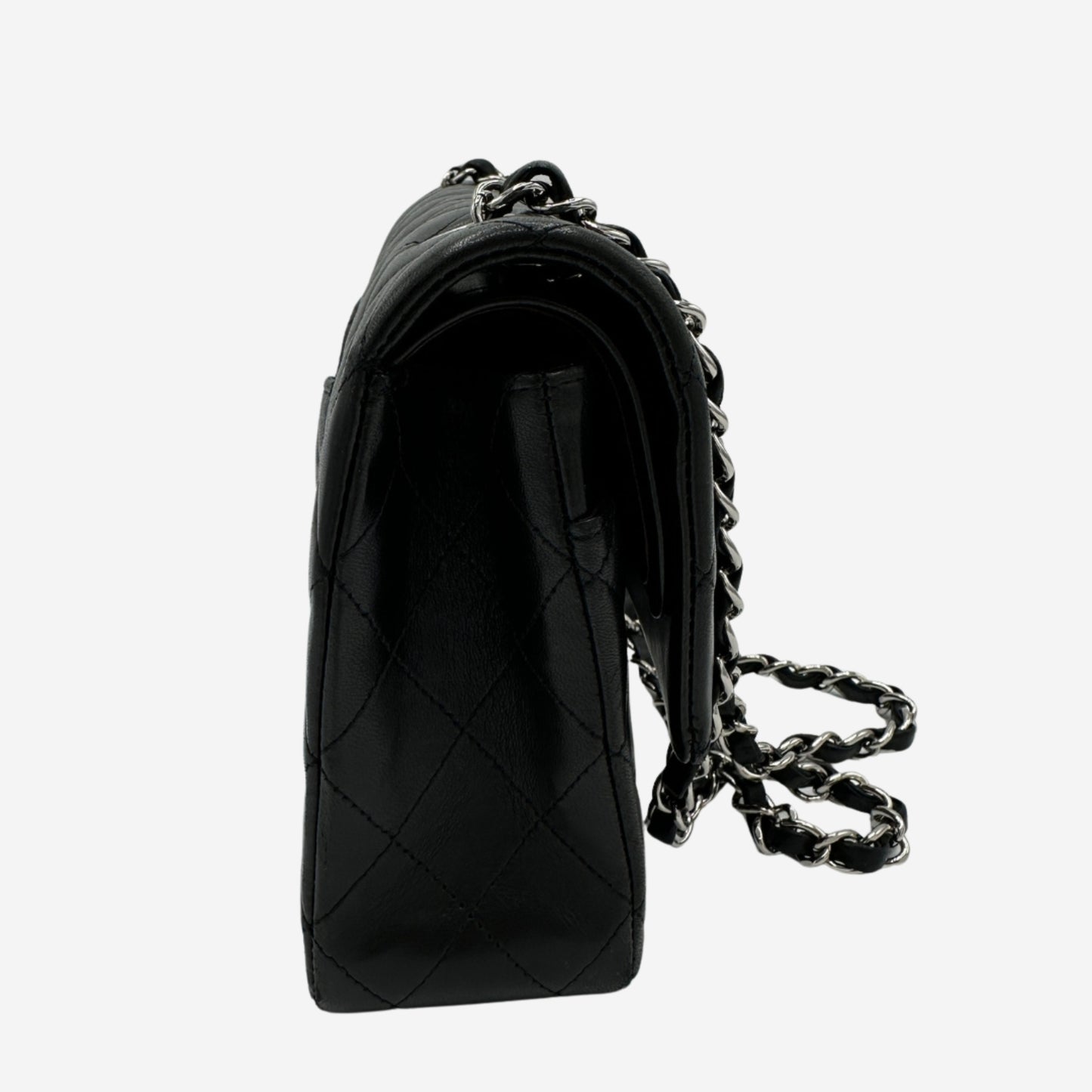Chanel Medium Double Flap Black Lambskin with Silver Hardware