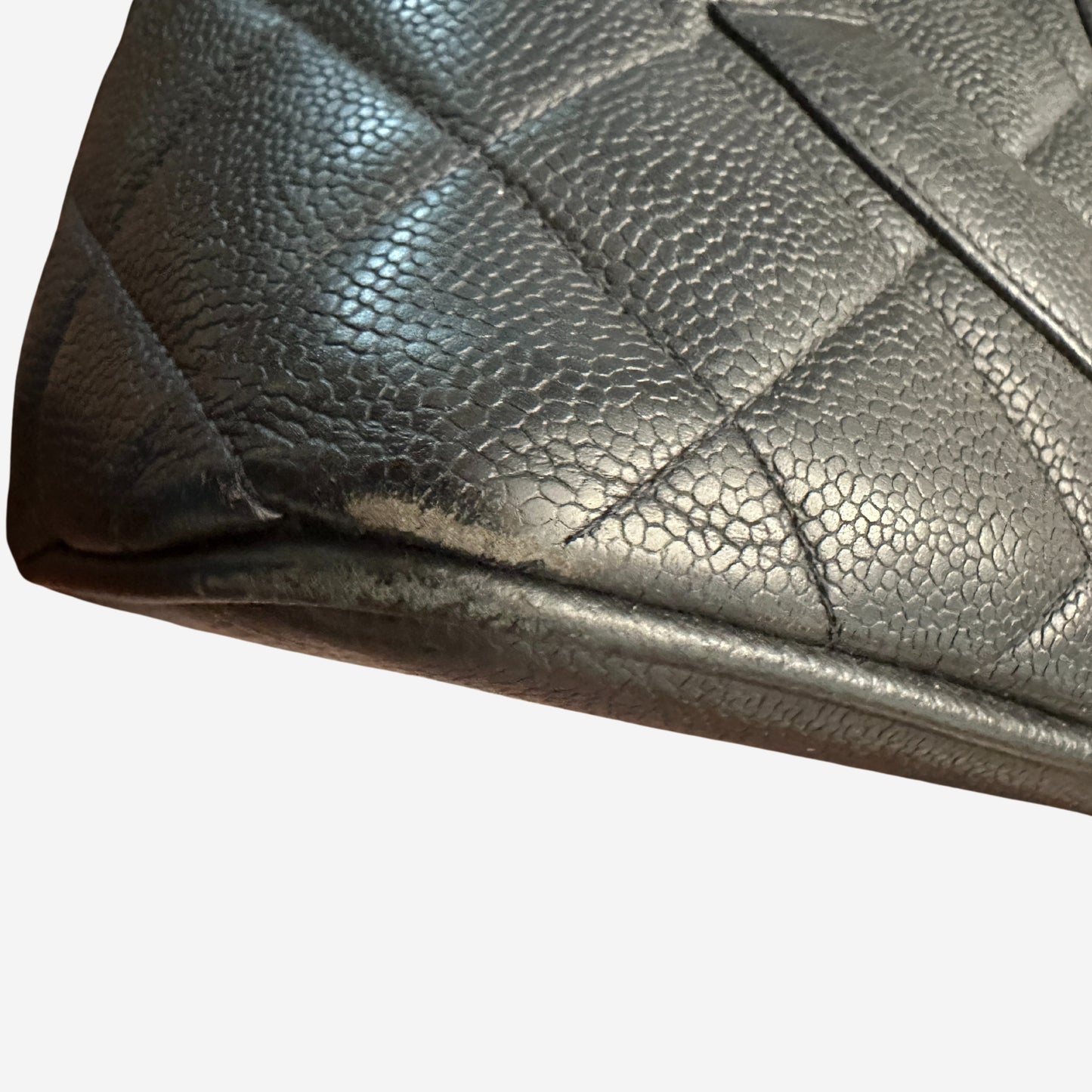 Chanel Medallion Tote Quilted Caviar Dark Navy With Silver Hardware