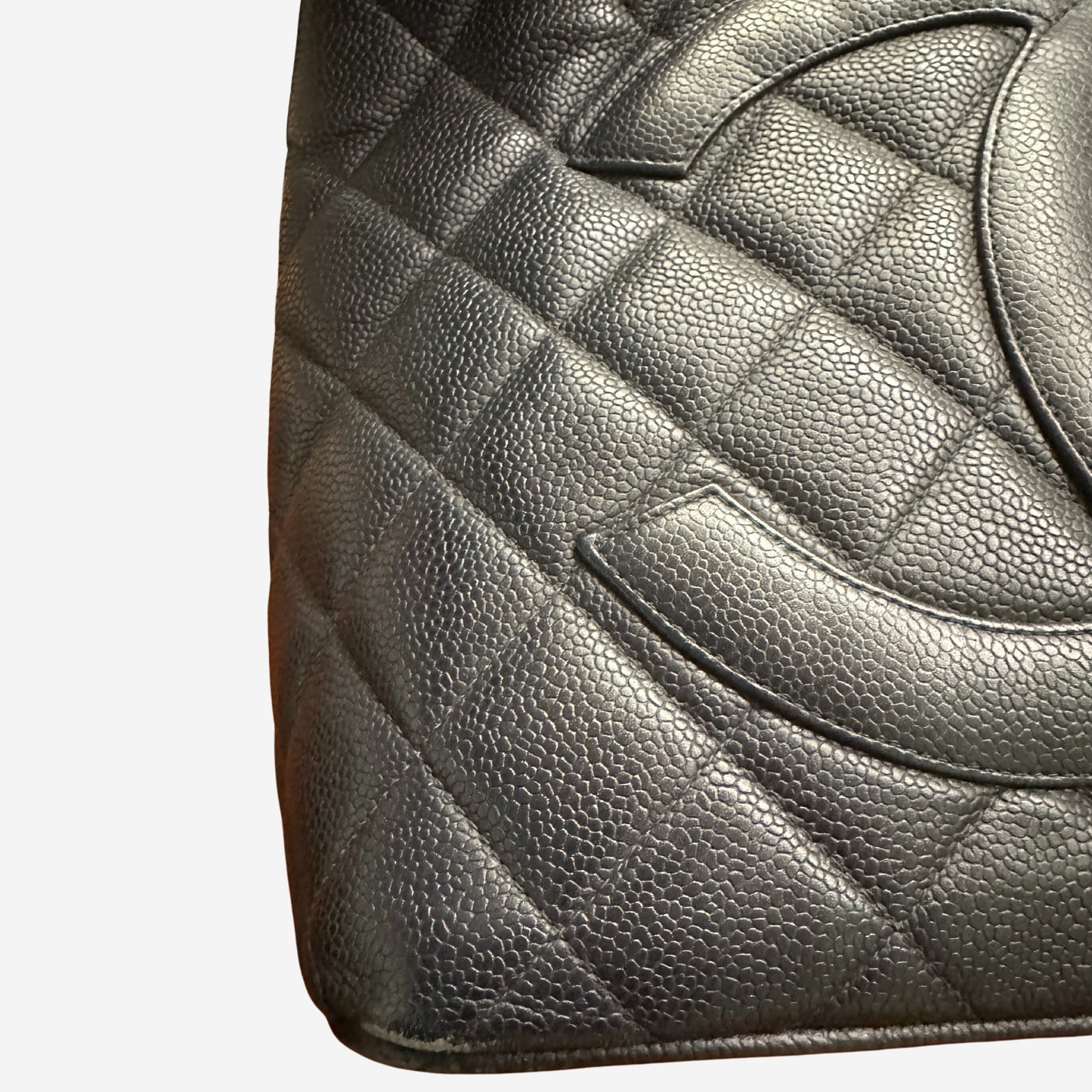 Chanel Medallion Tote Quilted Caviar Dark Navy With Silver Hardware