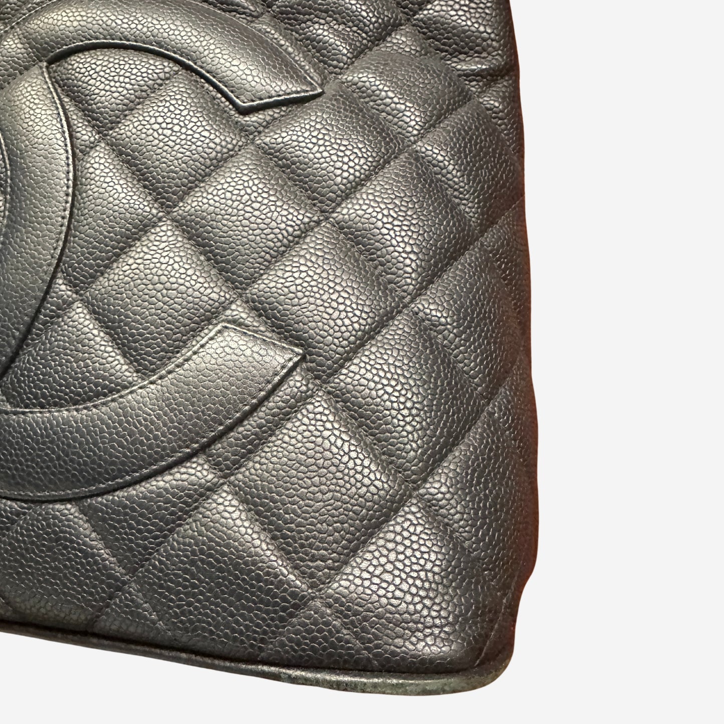 Chanel Medallion Tote Quilted Caviar Dark Navy With Silver Hardware