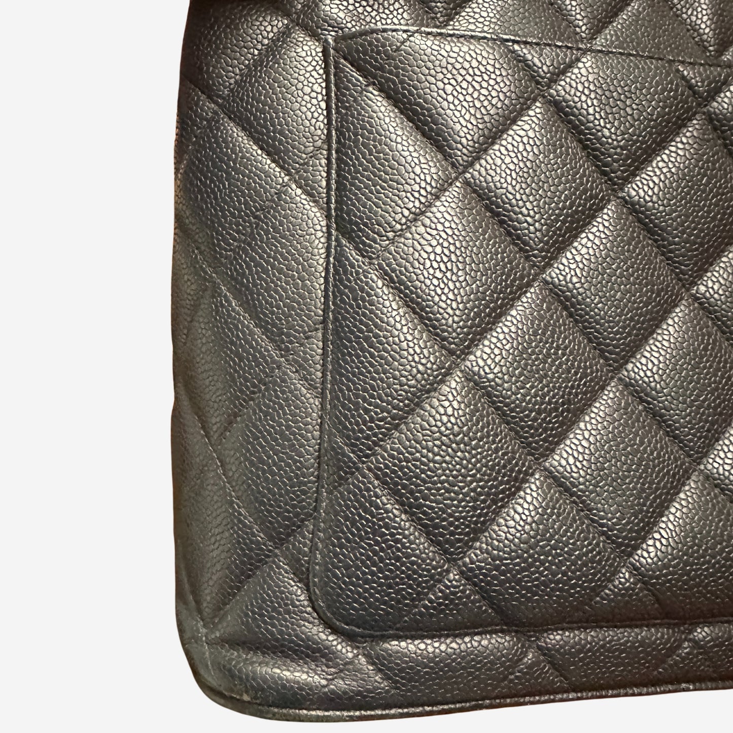 Chanel Medallion Tote Quilted Caviar Dark Navy With Silver Hardware