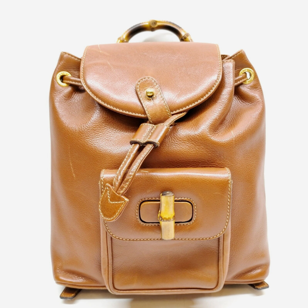 Gucci Brown Leather Bamboo Mini Backpack