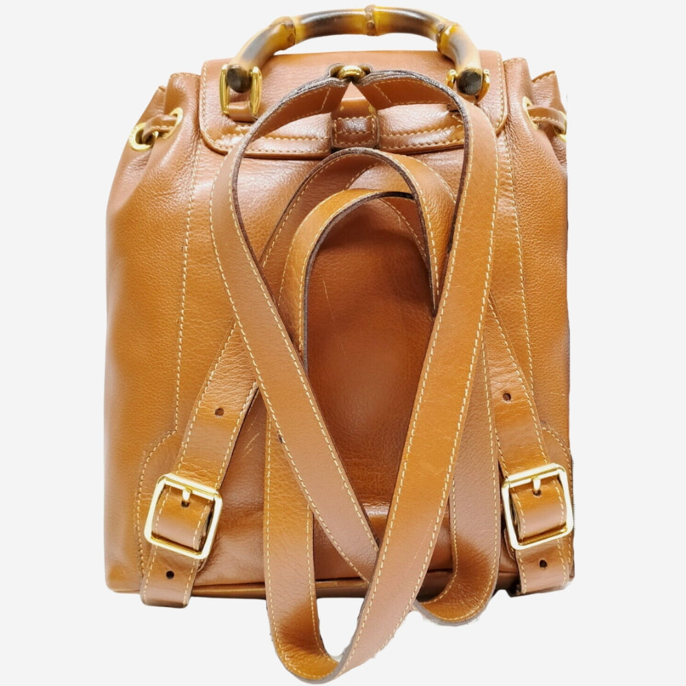 Gucci Brown Leather Bamboo Mini Backpack