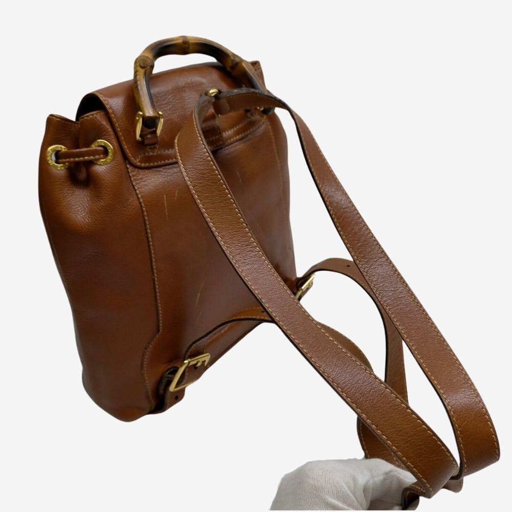 Gucci Brown Leather Bamboo Mini Backpack