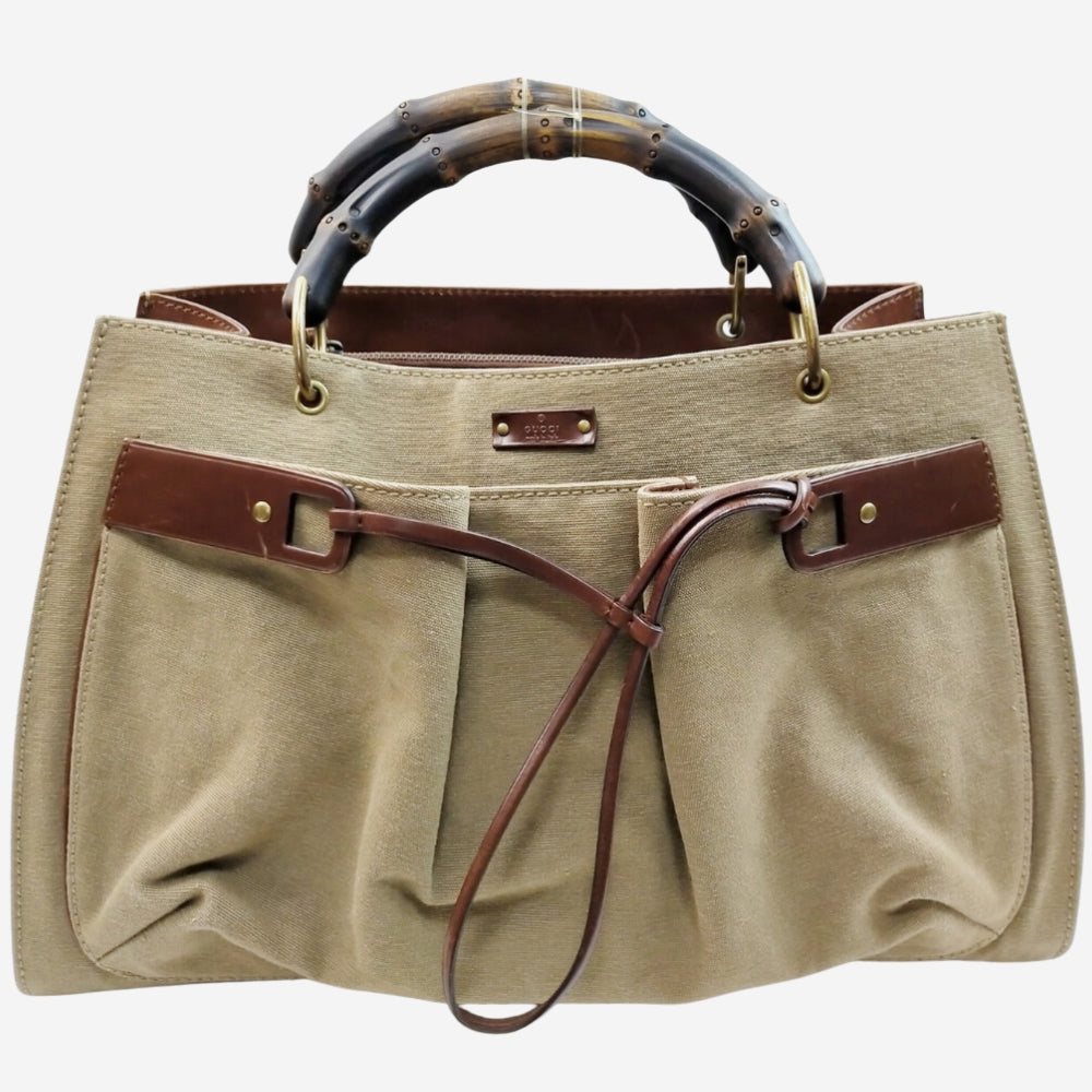 Gucci Olive Bamboo Canvas Tote