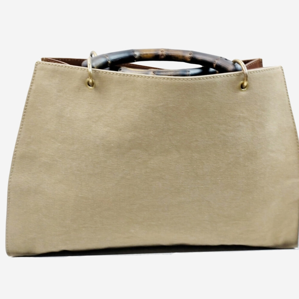 Gucci Olive Bamboo Canvas Tote