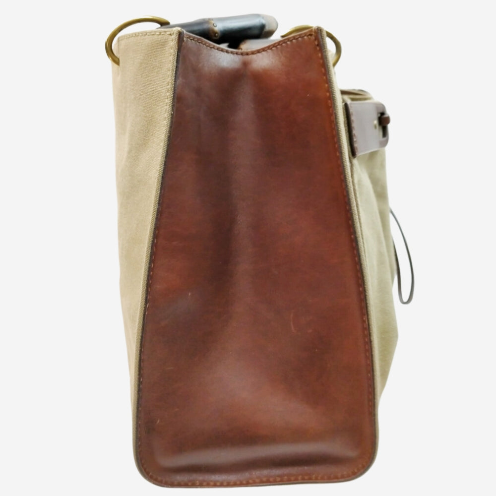 Gucci Olive Bamboo Canvas Tote