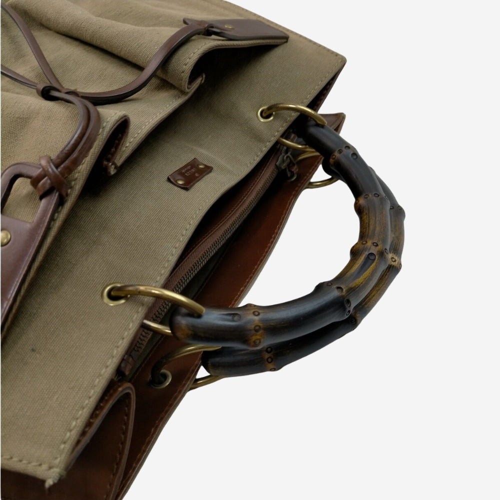Gucci Olive Bamboo Canvas Tote