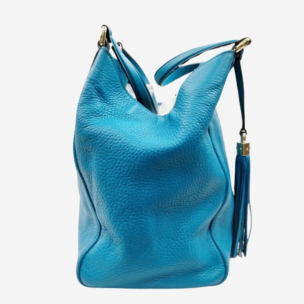Gucci Teal / Turquoise Pebbled Calfskin Soho Shoulder Bag