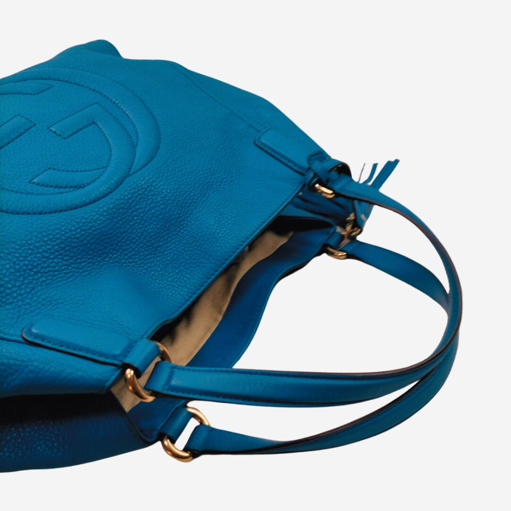 Gucci Teal / Turquoise Pebbled Calfskin Soho Shoulder Bag