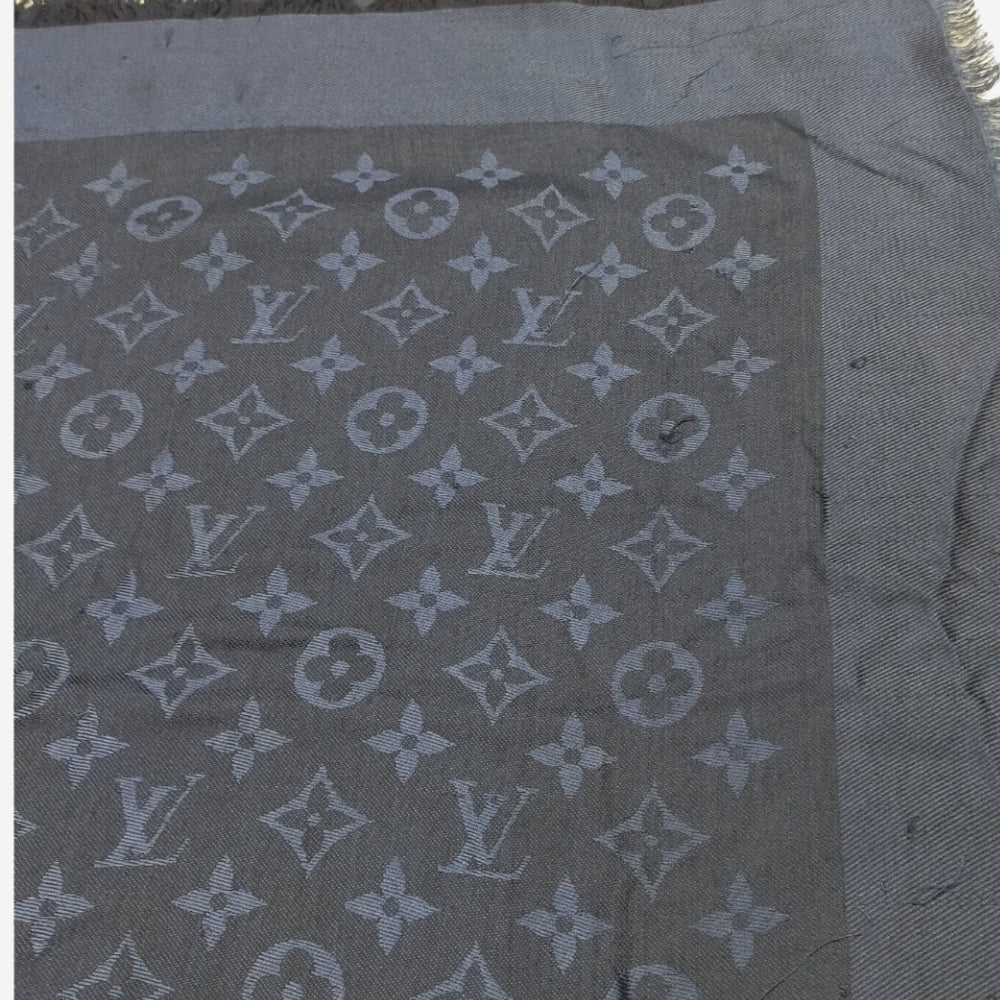 Louis Vuitton Blue Classic Monogram Silk/Wool Scarf / Shawl