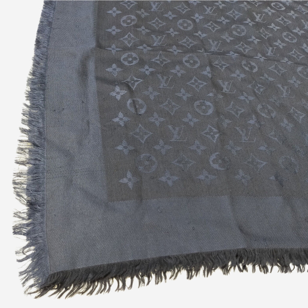 Louis Vuitton Blue Classic Monogram Silk/Wool Scarf / Shawl