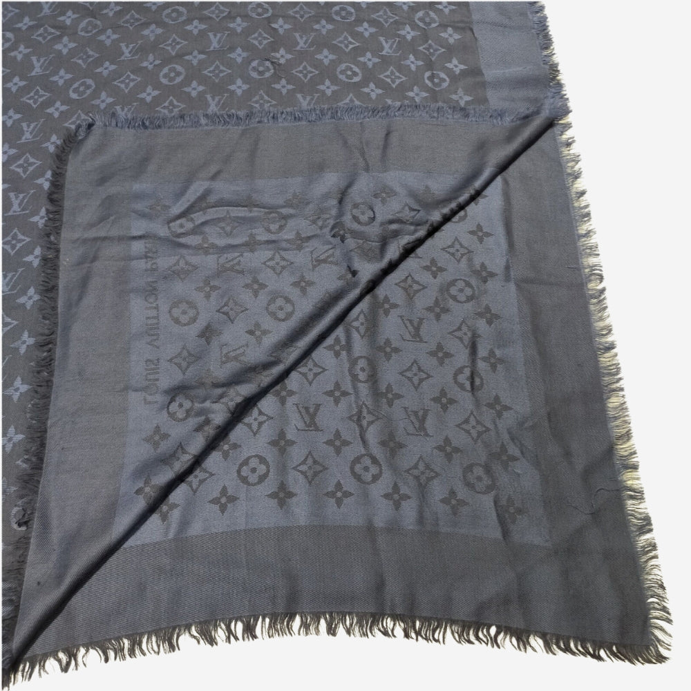 Louis Vuitton Blue Classic Monogram Silk/Wool Scarf / Shawl