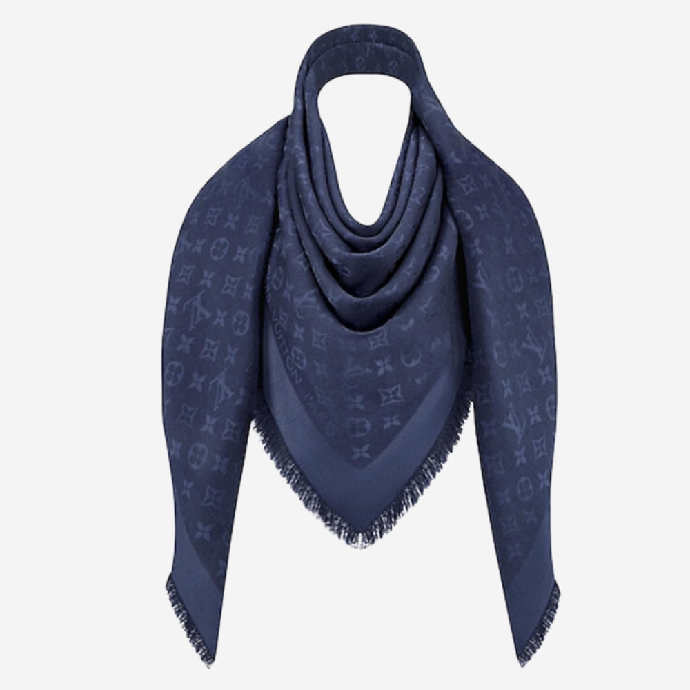 Louis Vuitton Blue Classic Monogram Silk/Wool Scarf / Shawl