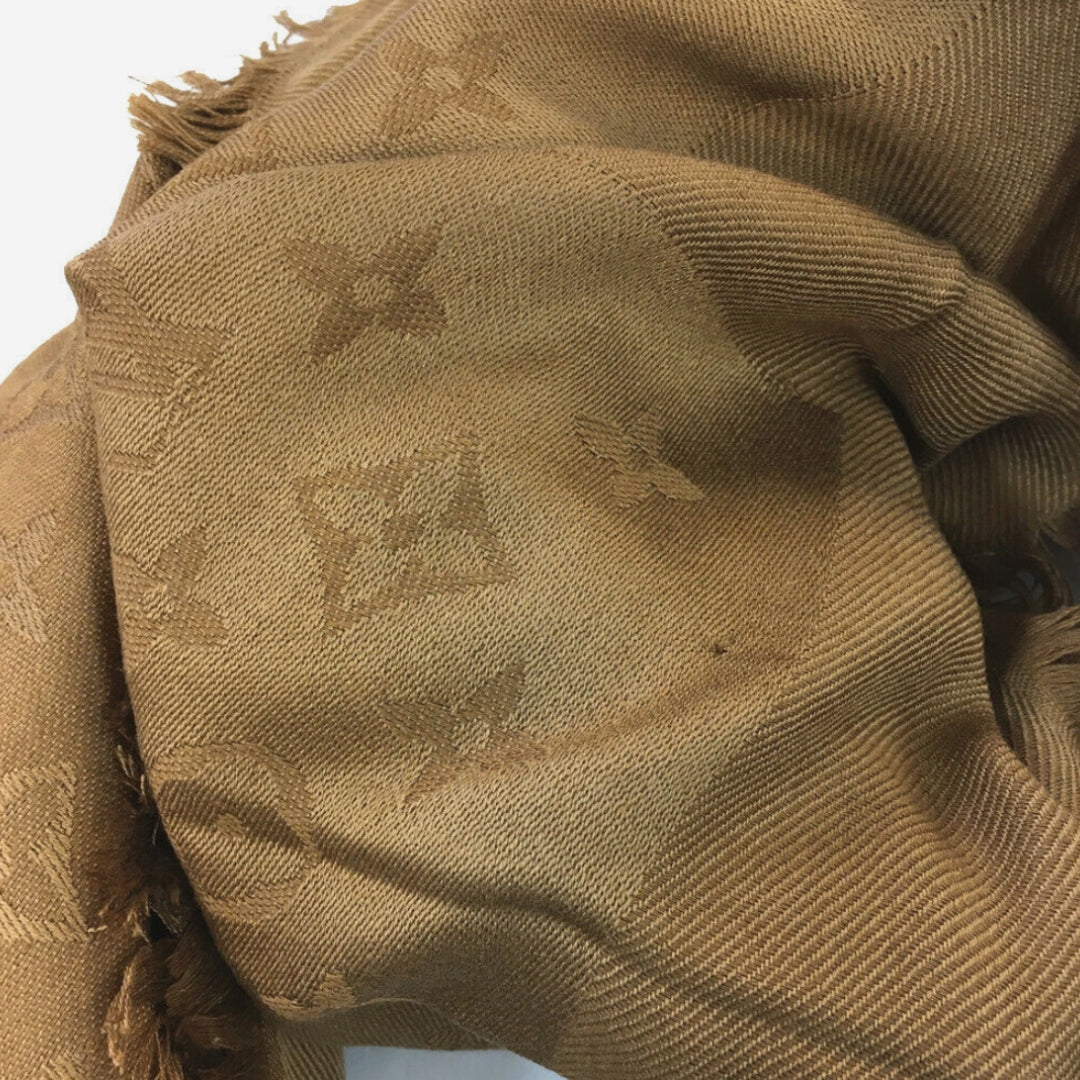 Louis Vuitton Camel Classic Monogram Silk/Wool Blend Scarf Shawl