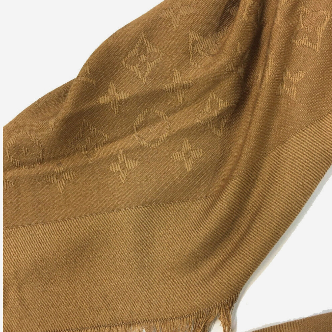 Louis Vuitton Camel Classic Monogram Silk/Wool Blend Scarf Shawl