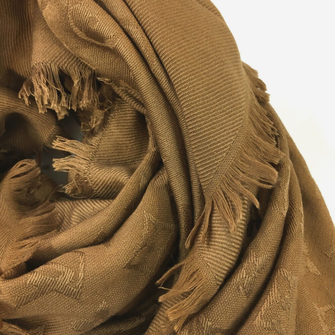 Louis Vuitton Camel Classic Monogram Silk/Wool Blend Scarf Shawl