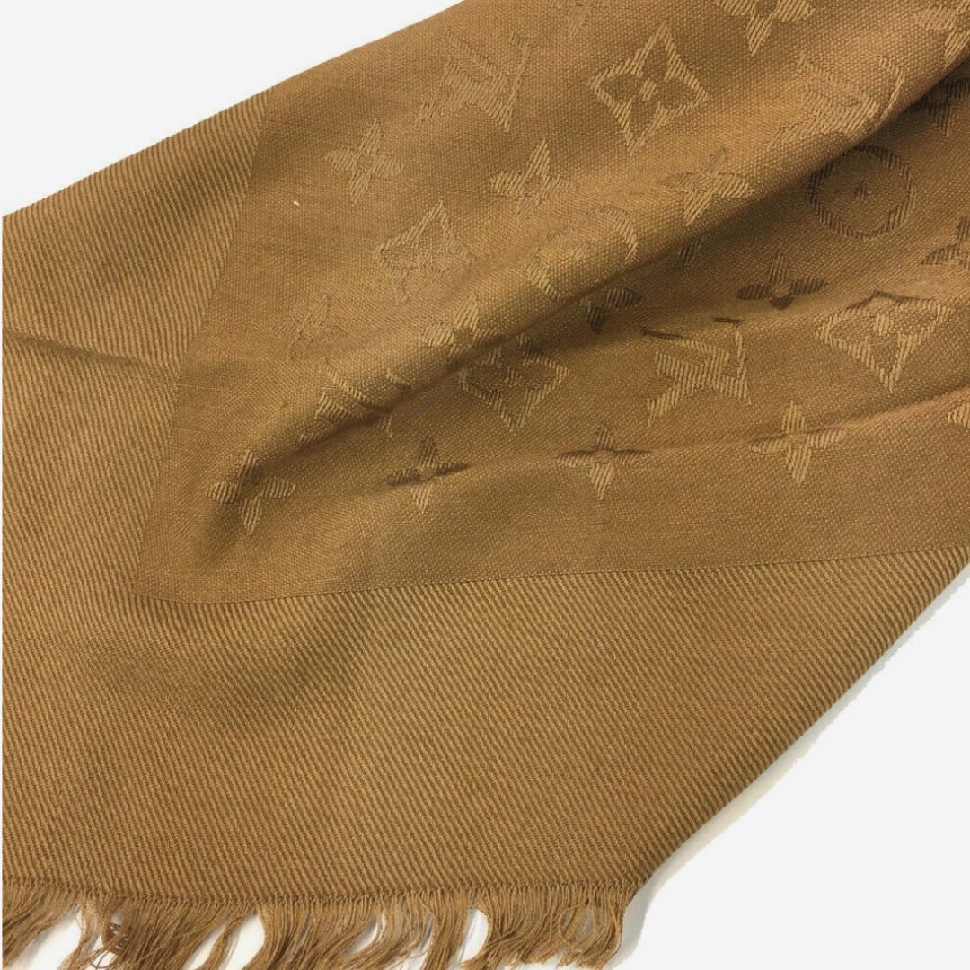 Louis Vuitton Camel Classic Monogram Silk/Wool Blend Scarf Shawl