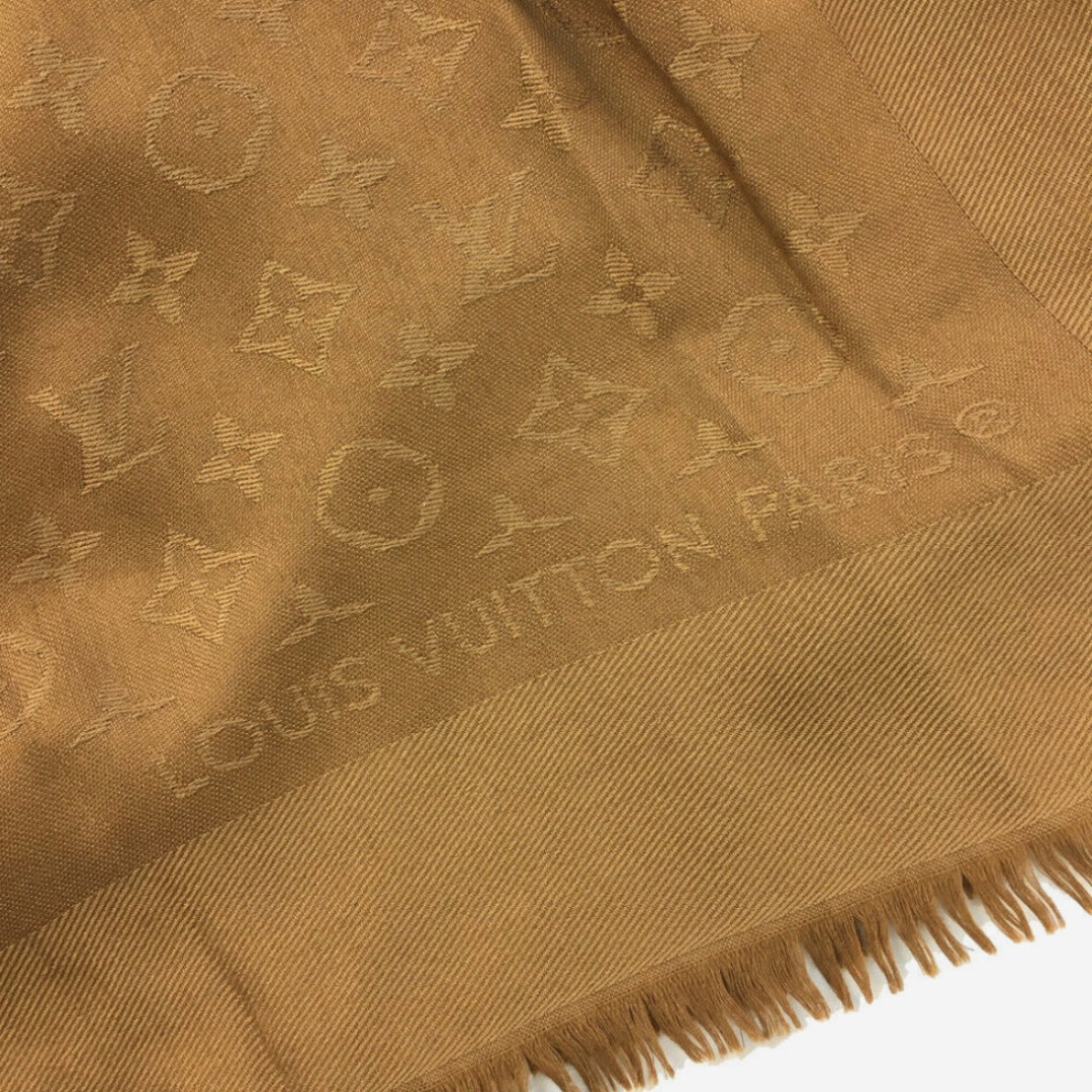 Louis Vuitton Camel Classic Monogram Silk/Wool Blend Scarf Shawl