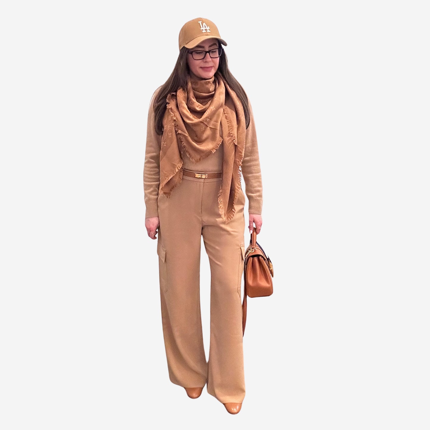 Louis Vuitton Camel Classic Monogram Silk/Wool Blend Scarf Shawl