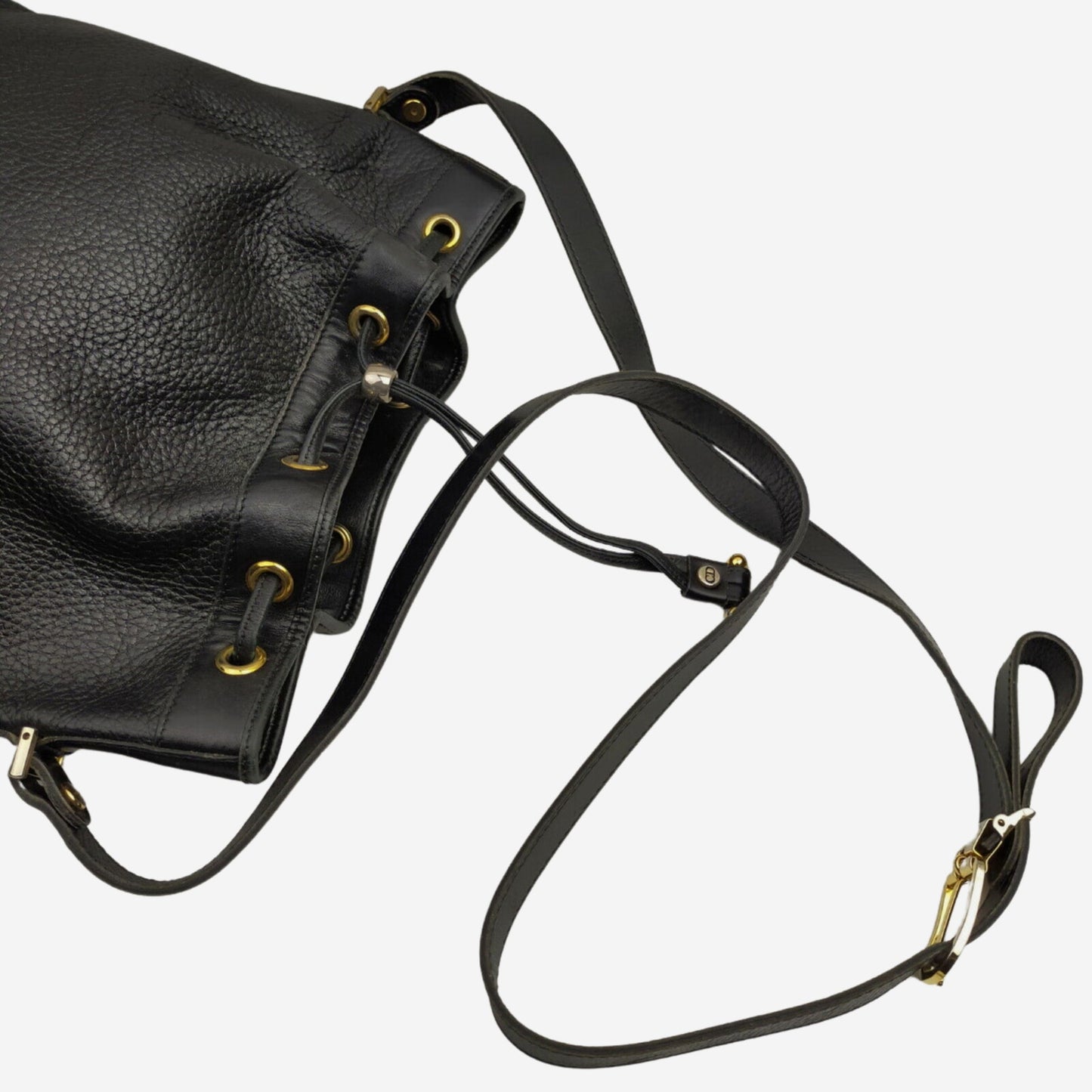 Christian Dior Black Pebbled Leather Crossbody Bucket Bag