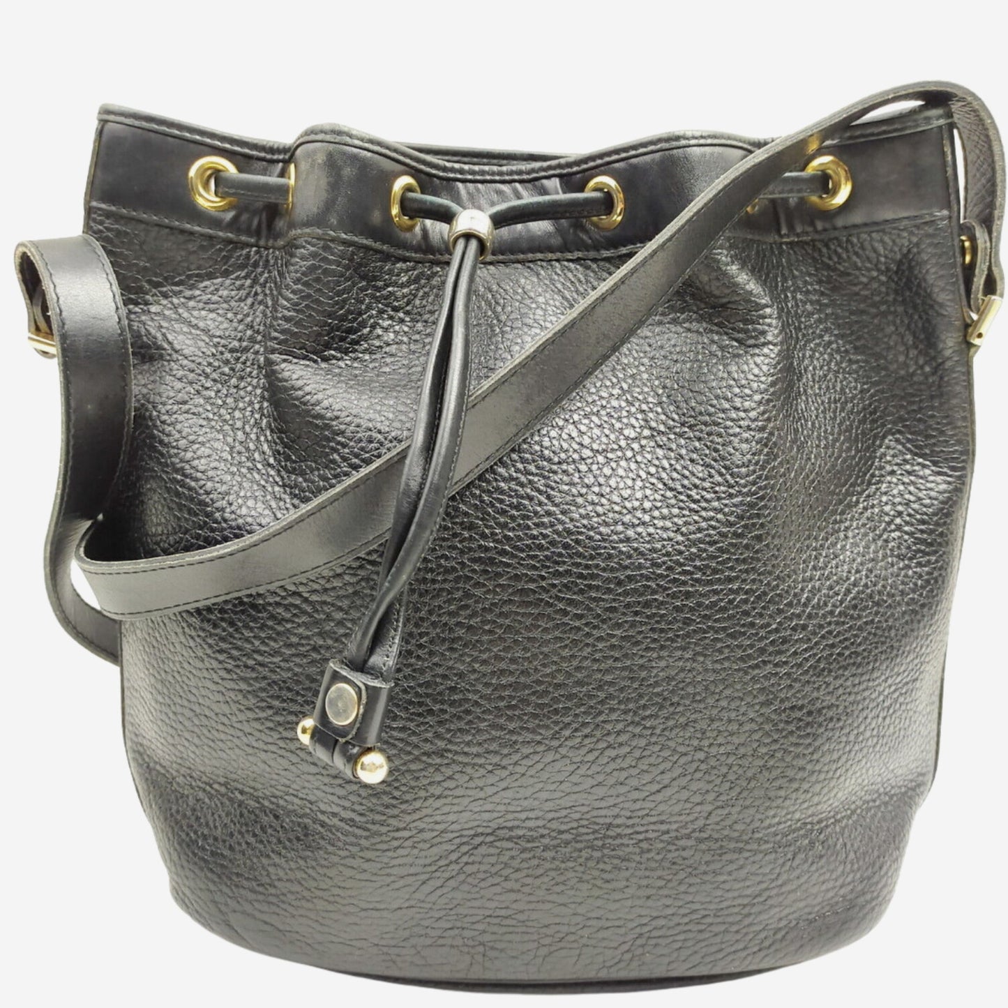 Christian Dior Black Pebbled Leather Crossbody Bucket Bag