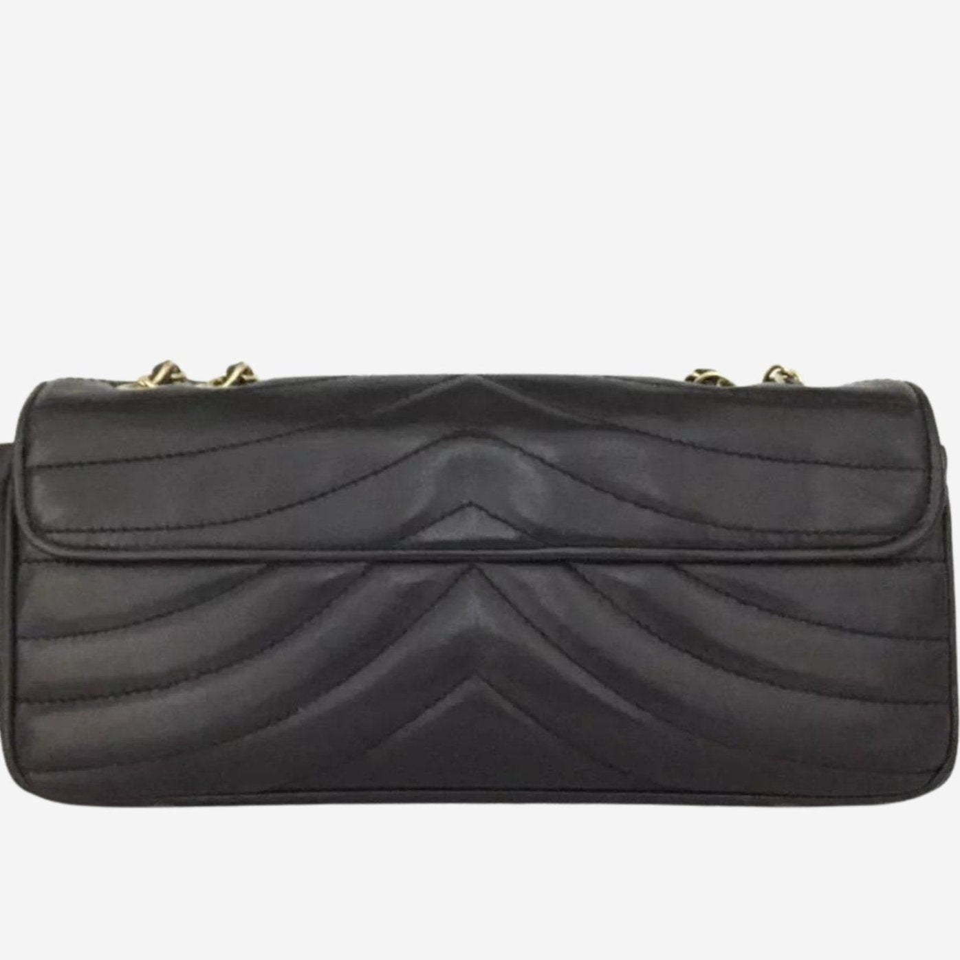Chanel Black Chevron V Stitch East/West CC Turnlock Lambskin Chain Shoulder Bag