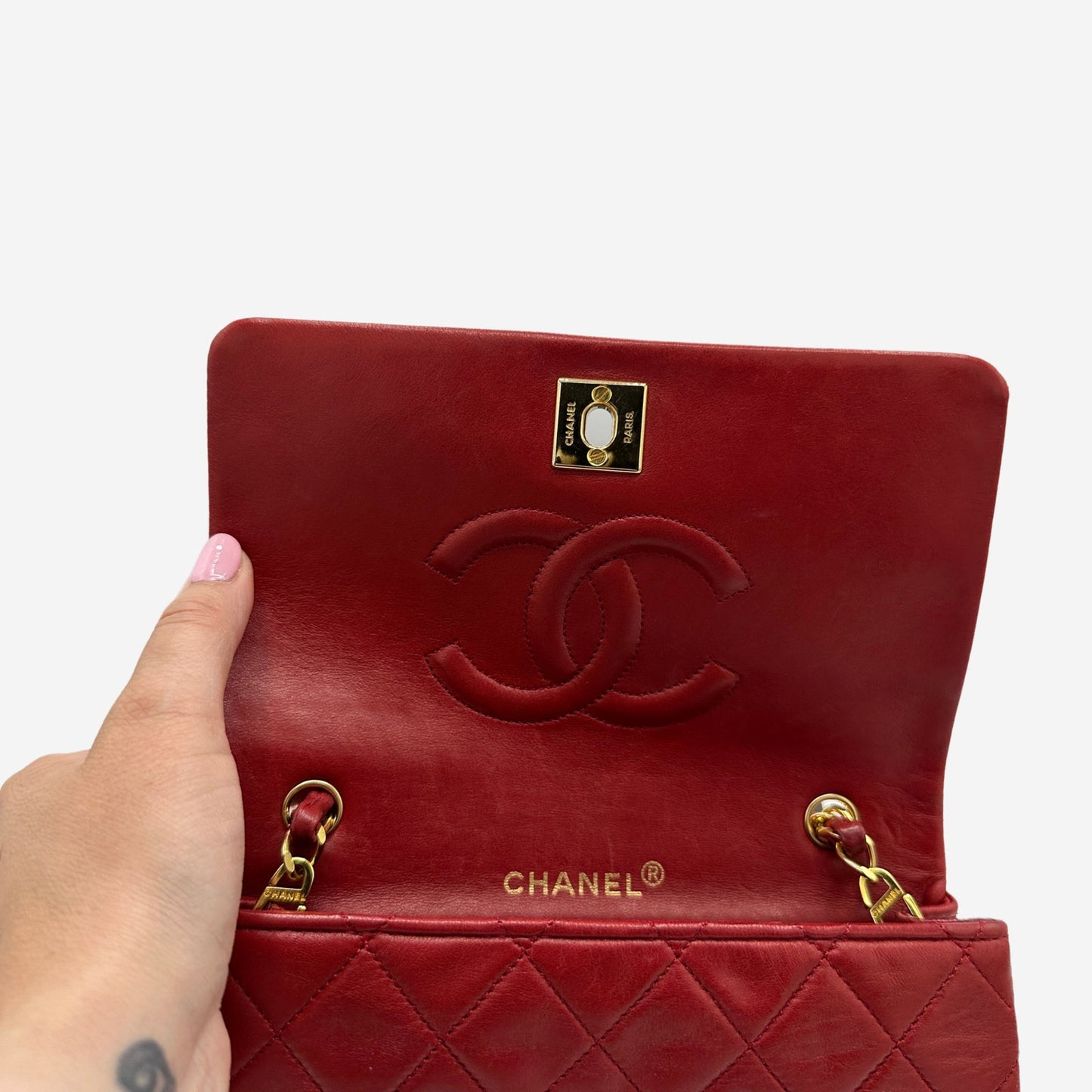 Chanel Red Lambskin Small Single Flap
