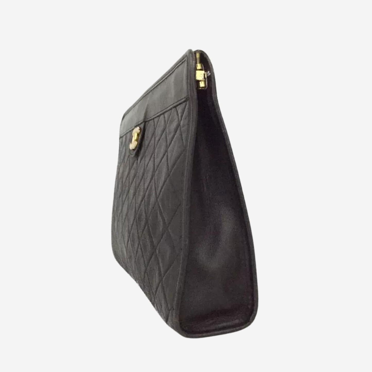 Chanel Black Lambskin Clutch Matelasse with 24k gold-plated CC
