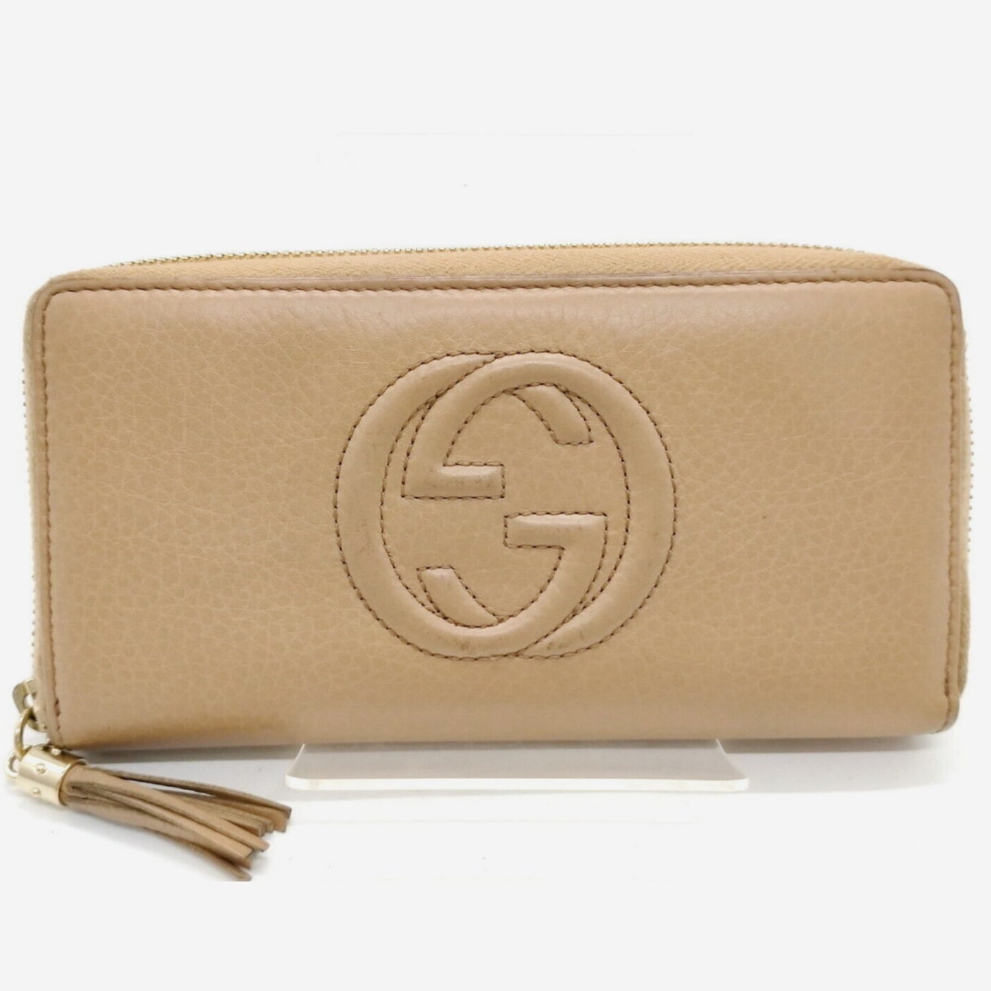 Gucci Beige Pebbled Leather Full-Sized Zip Around Wallet