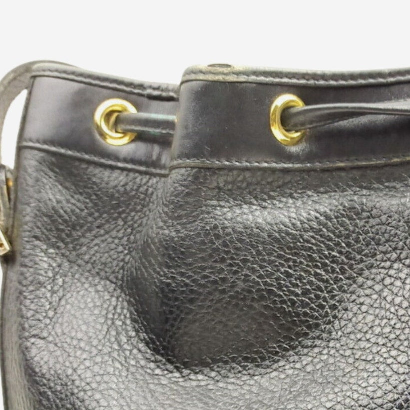 Christian Dior Black Pebbled Leather Crossbody Bucket Bag