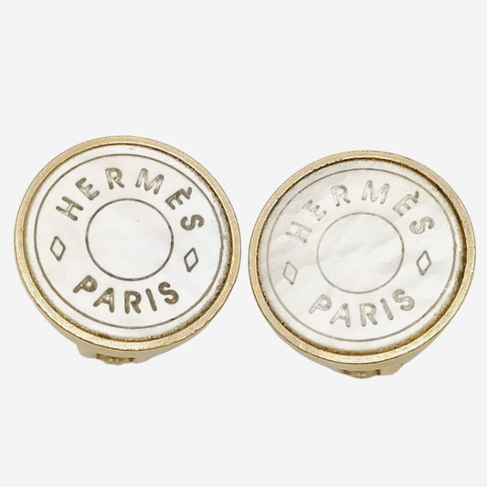 Hermes Clou de Selle Mother of Pearl Clip-on Earrings