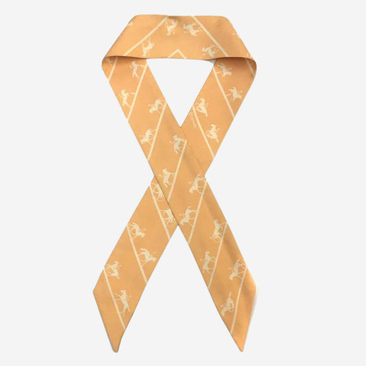 Hermes Le Allure Peach and White Silk Twilly
