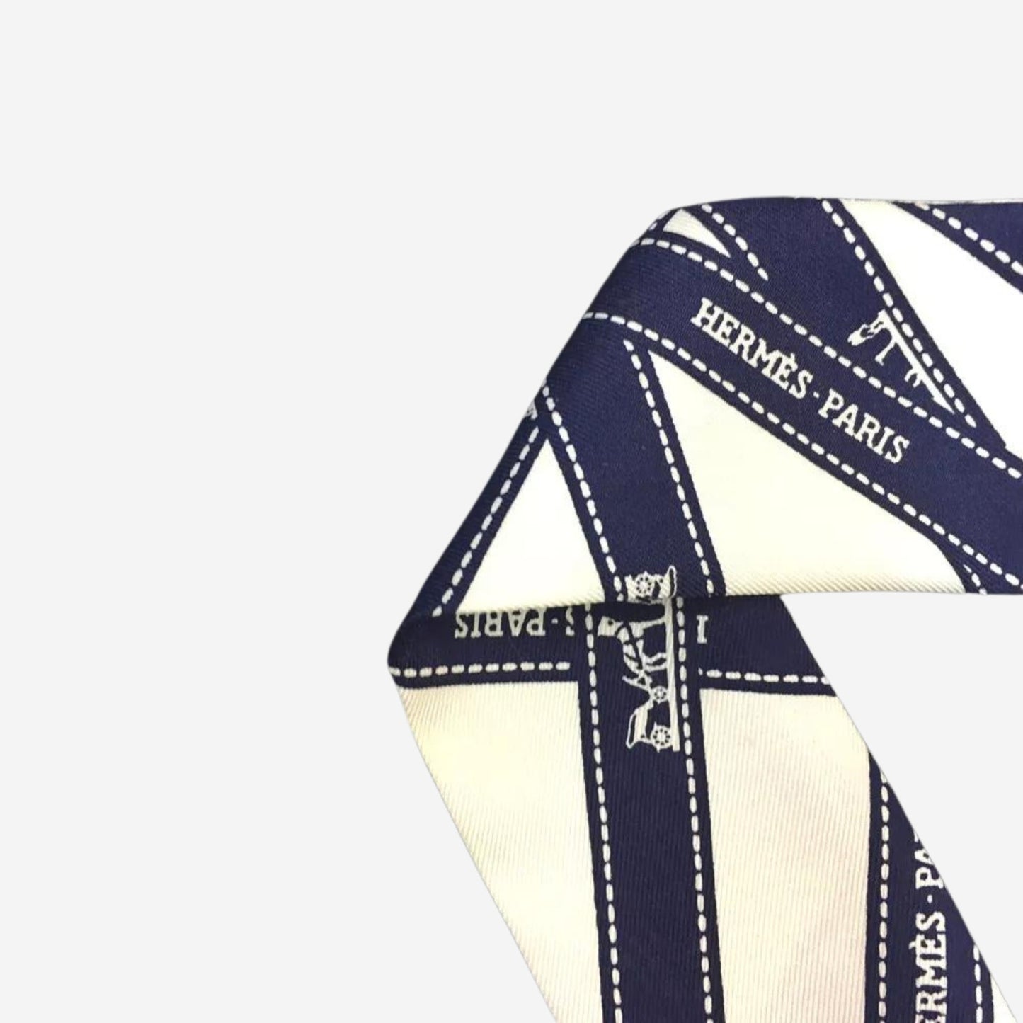 Hermes Bolduc White and Navy Silk Twilly