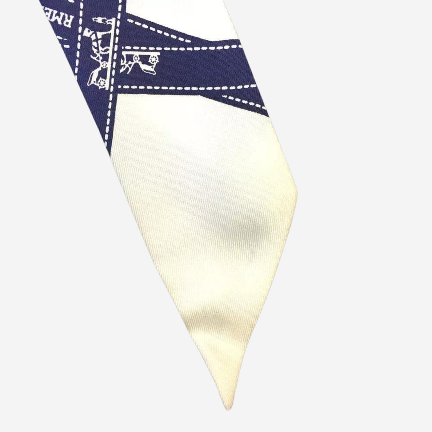Hermes Bolduc White and Navy Silk Twilly