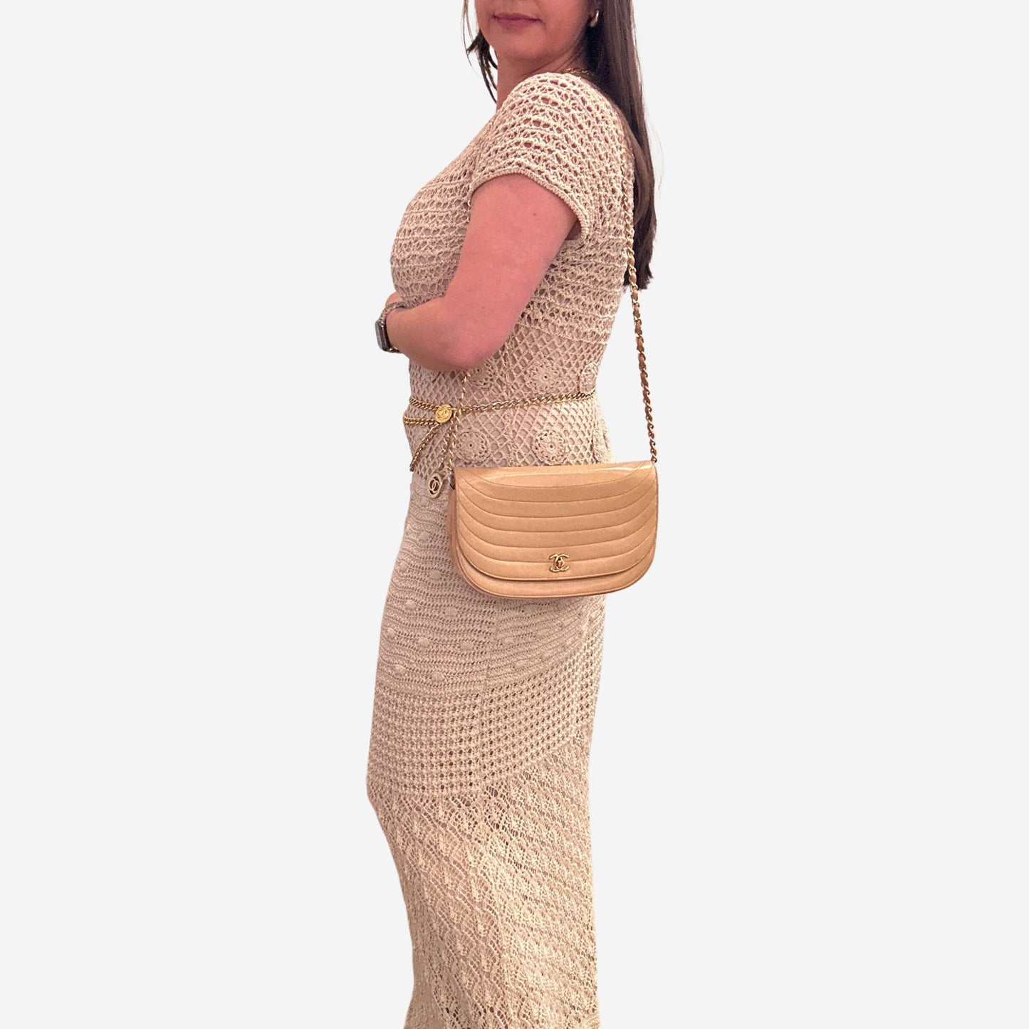 Chanel Beige Lambskin Halfmoon
