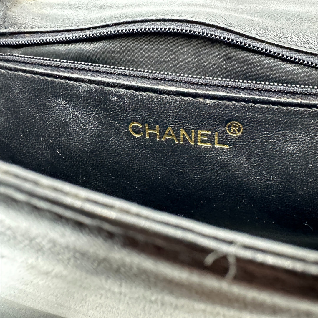 Chanel Black Lambskin Full Flap Shoulder Bag