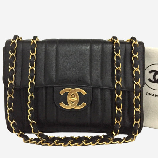 Chanel Black Caviar Vertical Jumbo Flap